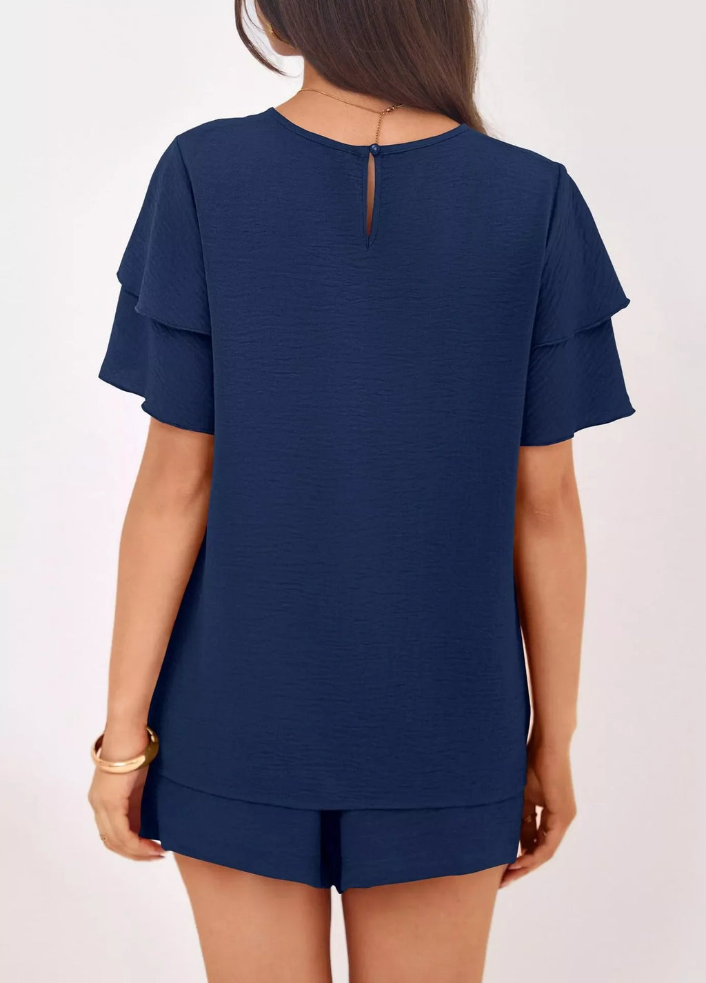 Ruffle Sleeve Top and Shorts Two-Piece Set