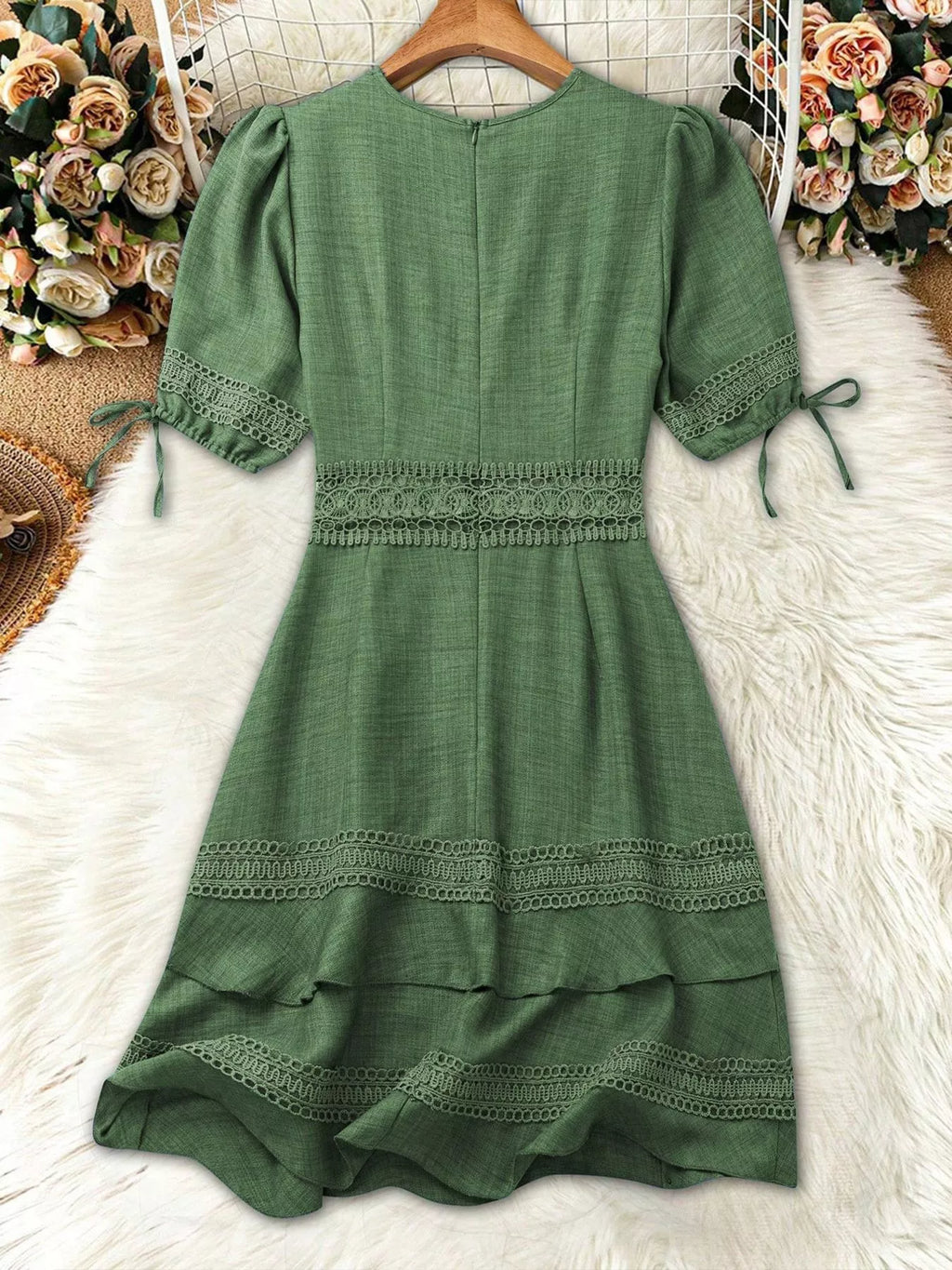 Lace Detail V-Neck Mini Dress