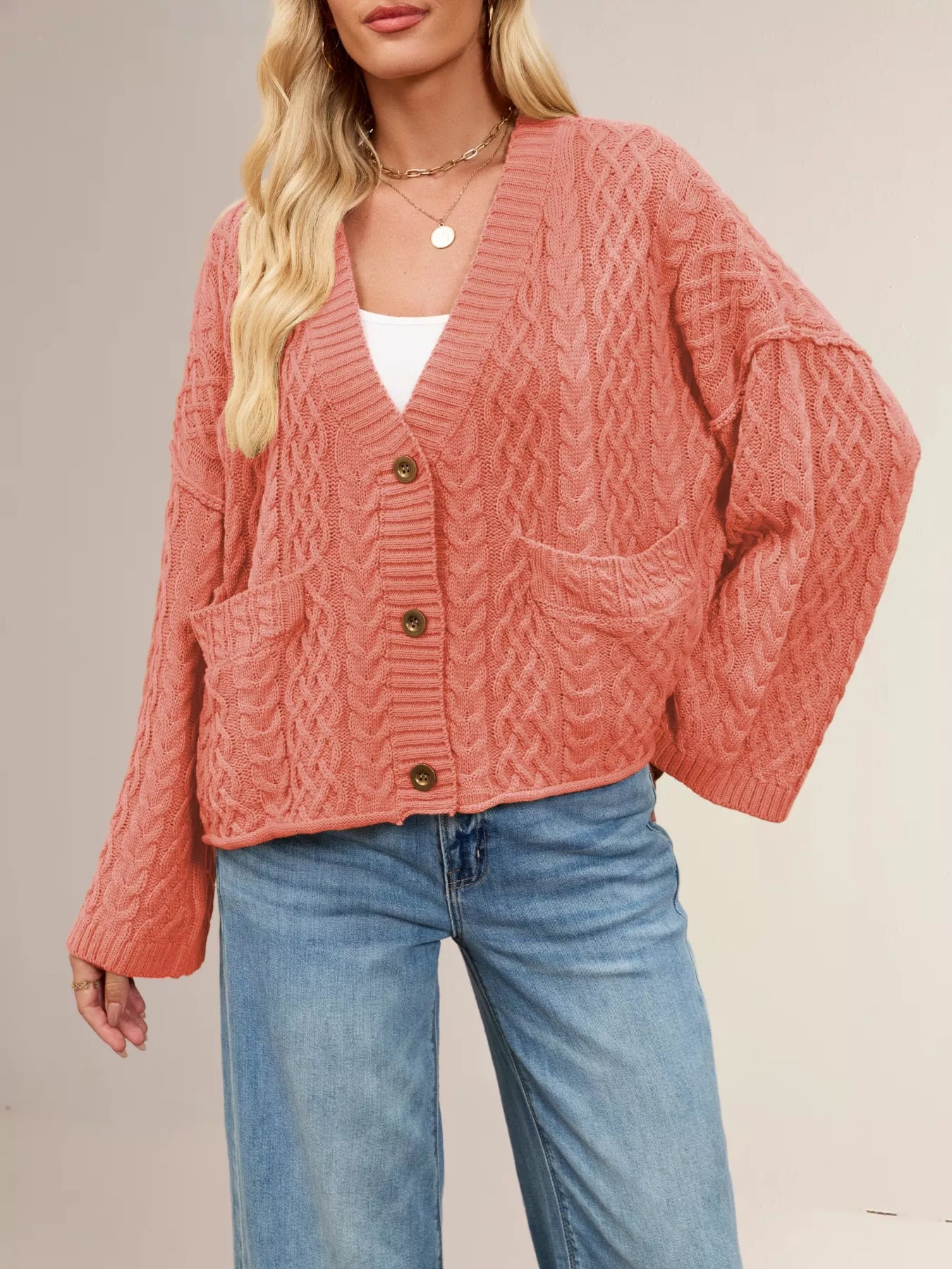Cable Knit Button-Down Cardigan