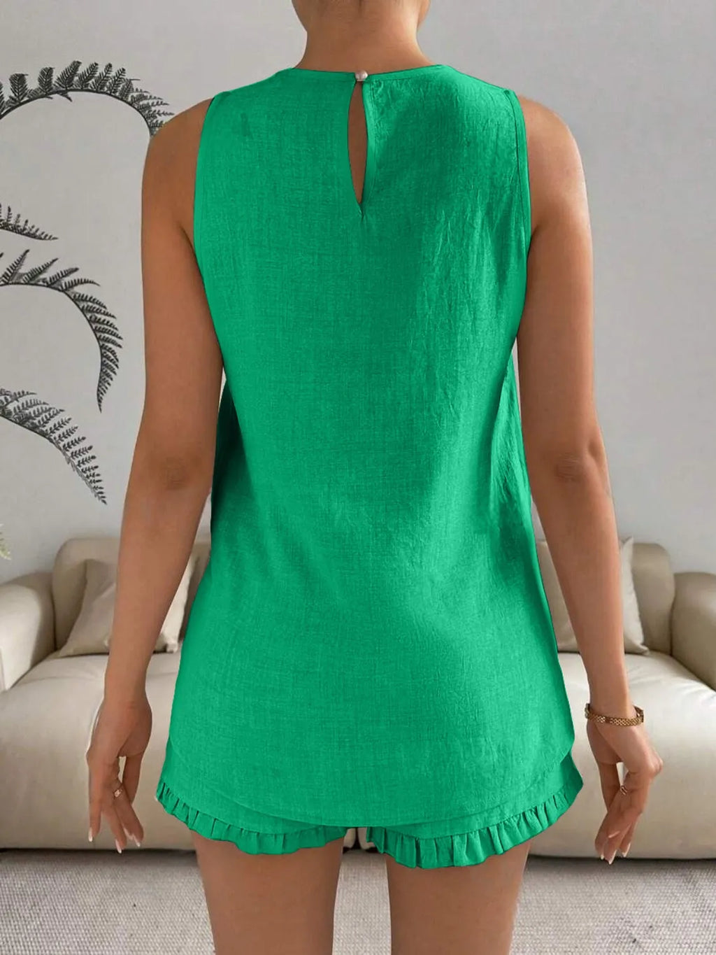 Lace Detail Round Neck Tank and Shorts Set