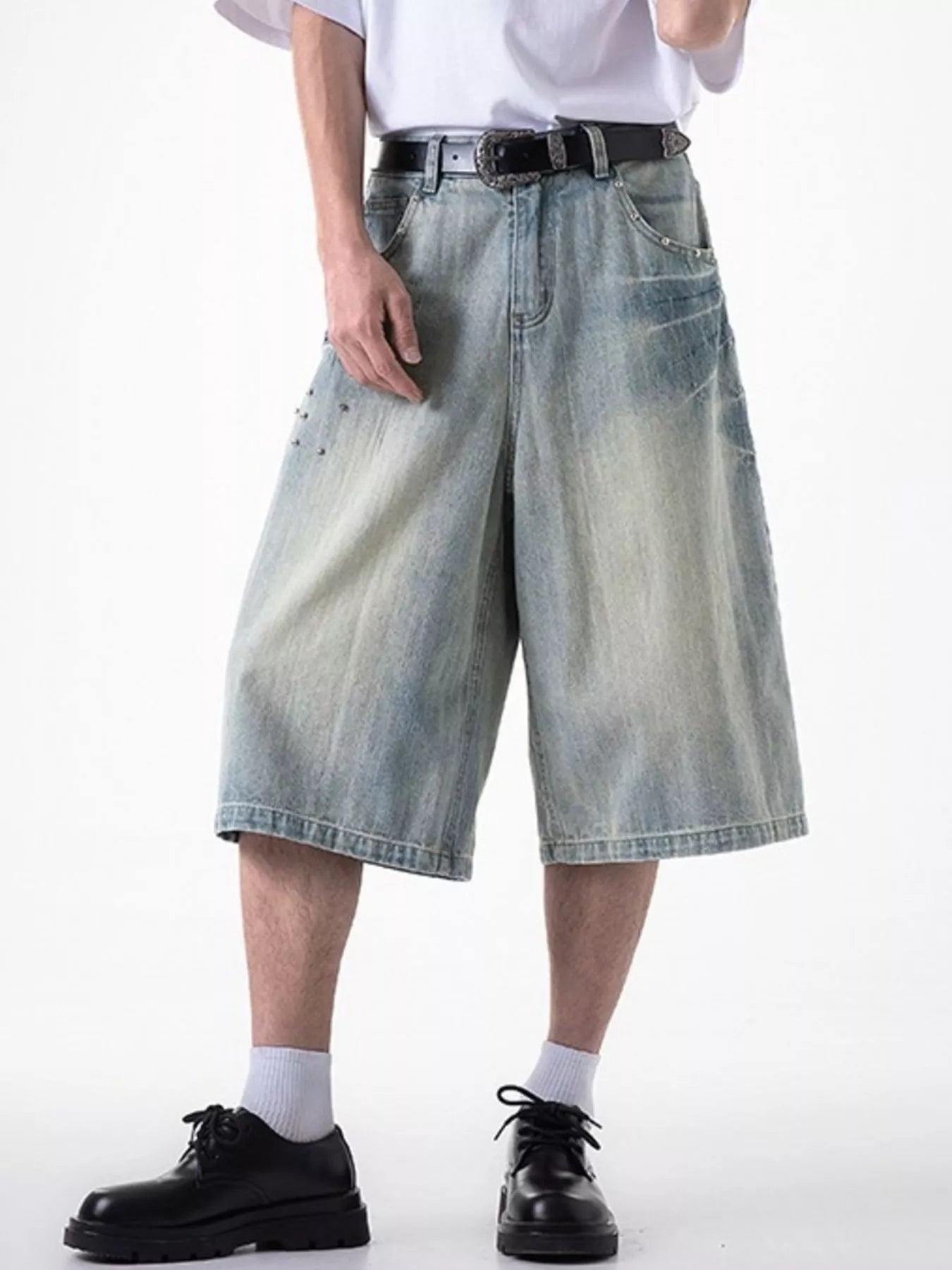 Men's Plus Size Wide Leg Denim Shorts