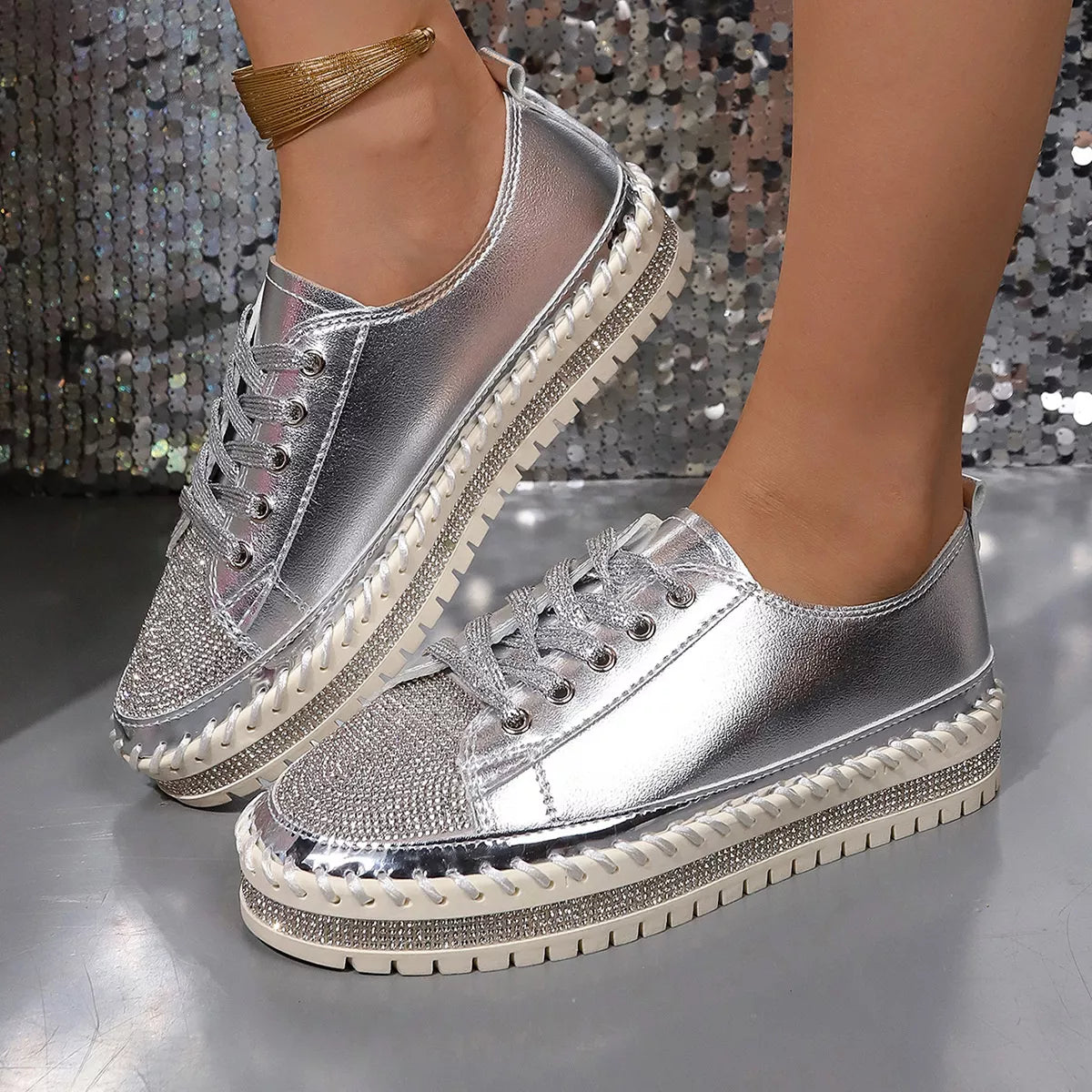 Rhinestone Round Toe Sneakers