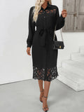 Lace Detail Button-Front Midi Shirt Dress