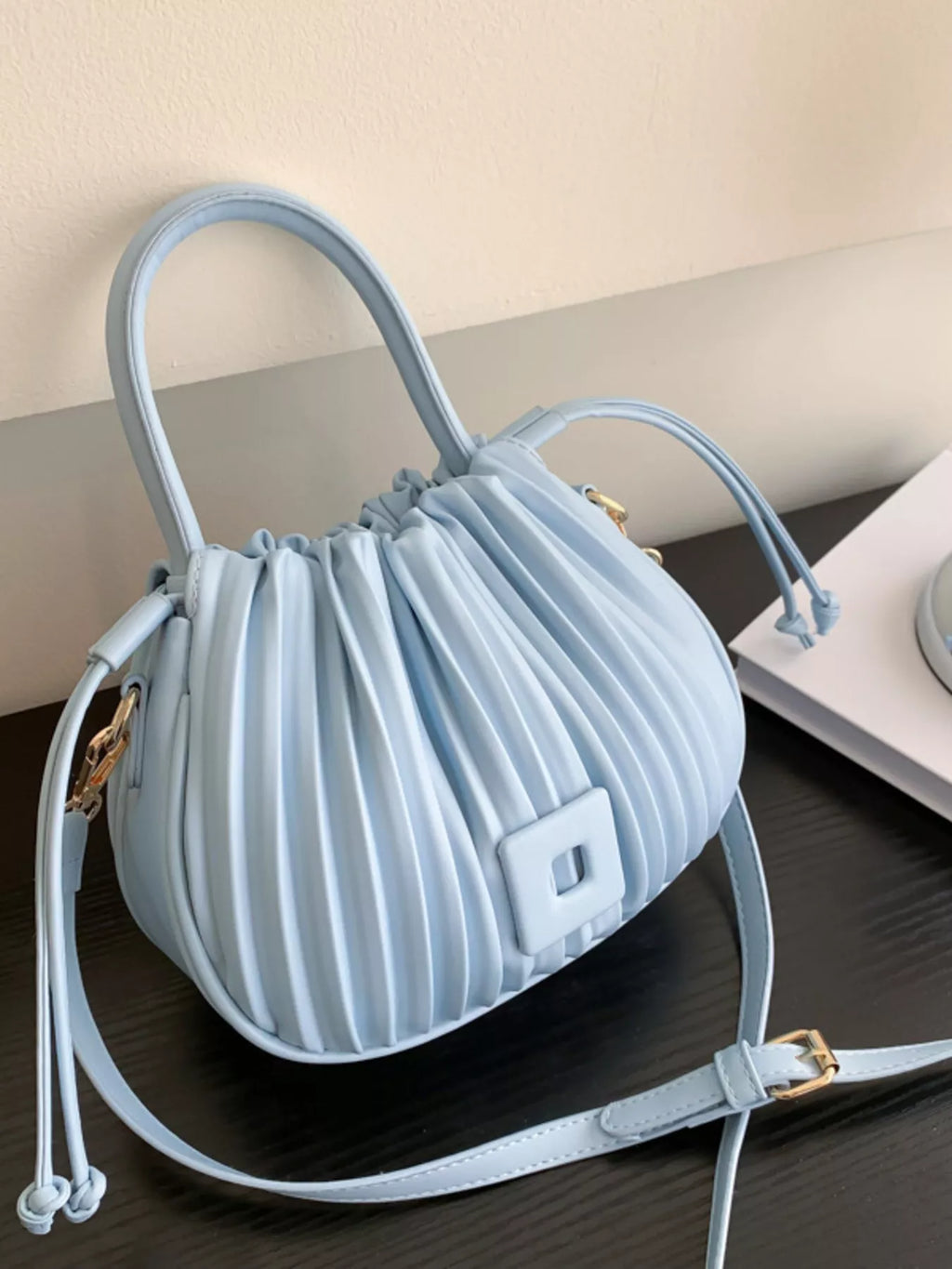 Pleated Bucket Crossbody Bag with