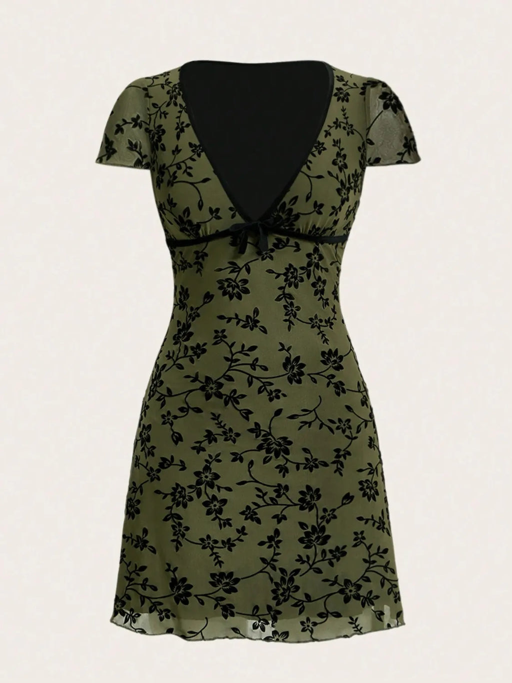 Printed V-Neck Short Sleeve Mini Dress