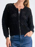 Full Size Zip Up Long Sleeve Cardigan with Eyelet Detail Plus Size
