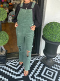 Distressed Wide Leg Corduroy Overalls