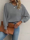 Striped Round Neck Lantern Sleeve Top