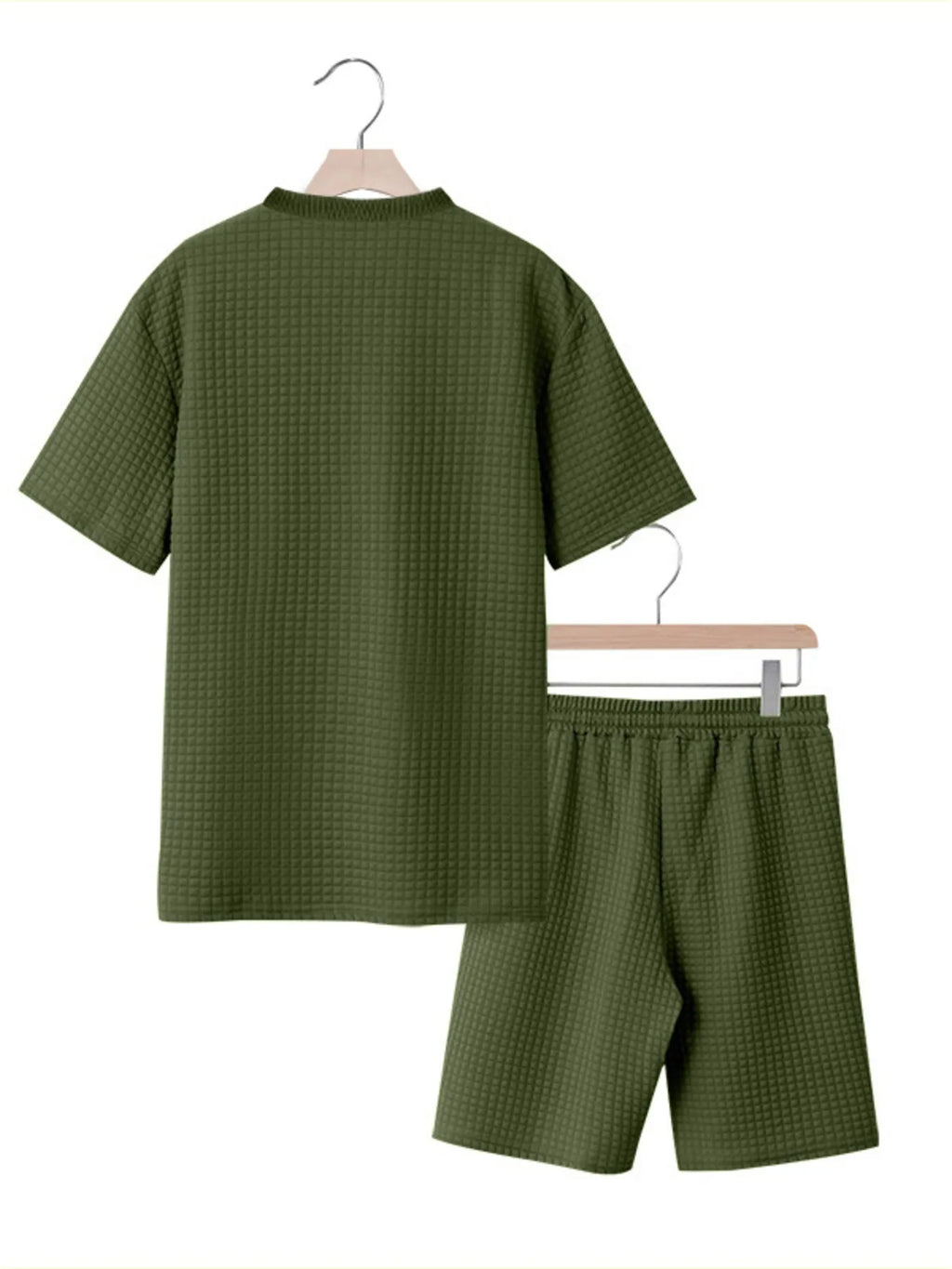 Men's Full Size Textured Round Neck Top and Shorts Set Plus SIze