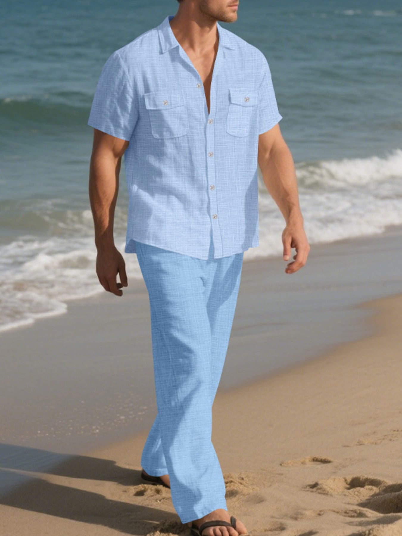 Men's Full Size Casual Button Up Shirt and Pants Set Plus Size