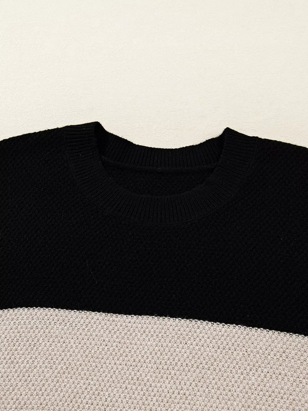 Color Block Knit Striped Sleeve Detail Casual Sweater