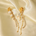 18K Gold-Plated Zircon Pearl Chain Earrings