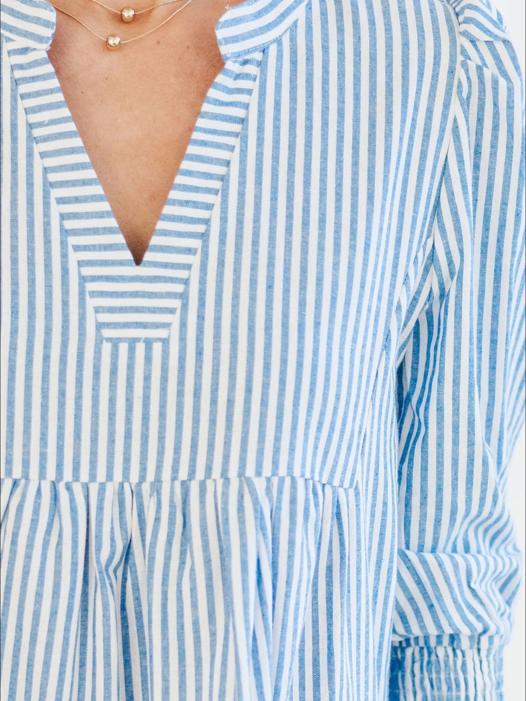 Striped Tiered Flounce Sleeve Shirt Dress