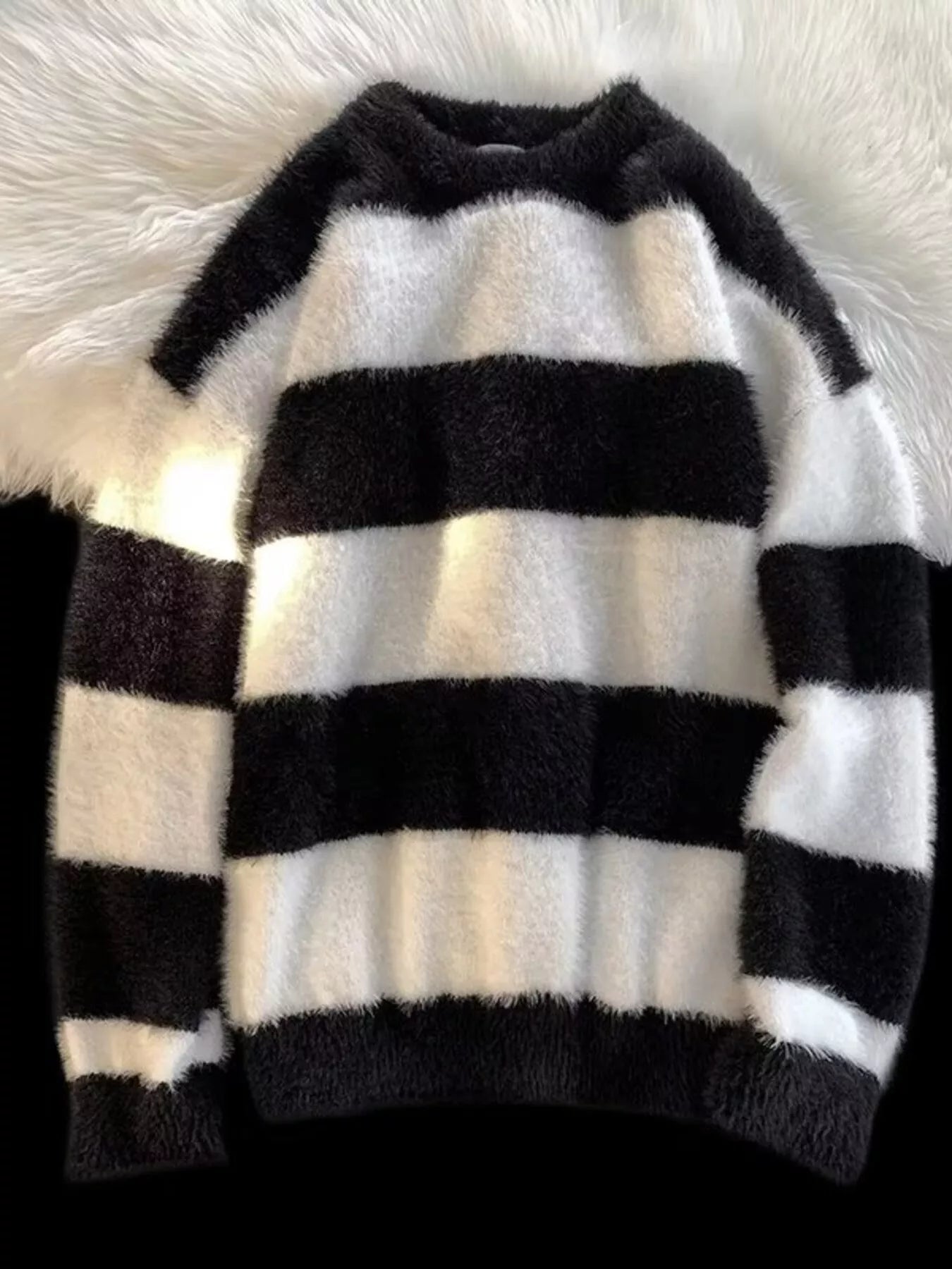 Men's Striped Fuzzy Knit Pullover Sweater