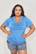 Double Take Ruched V-Neck Short Sleeve T-Shirt