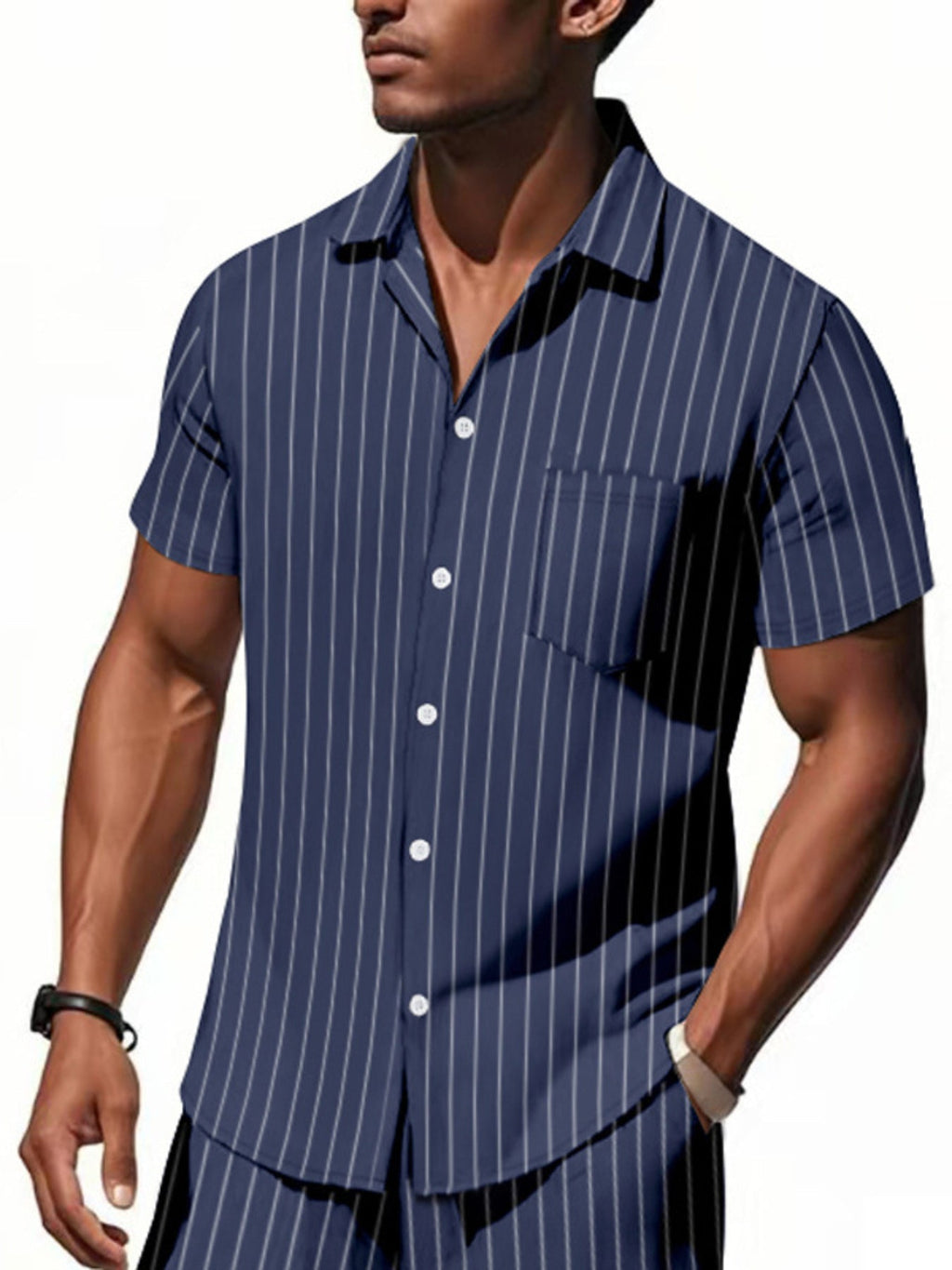 Men's Full Size Casual Striped Short Sleeve Shirt Plus Size