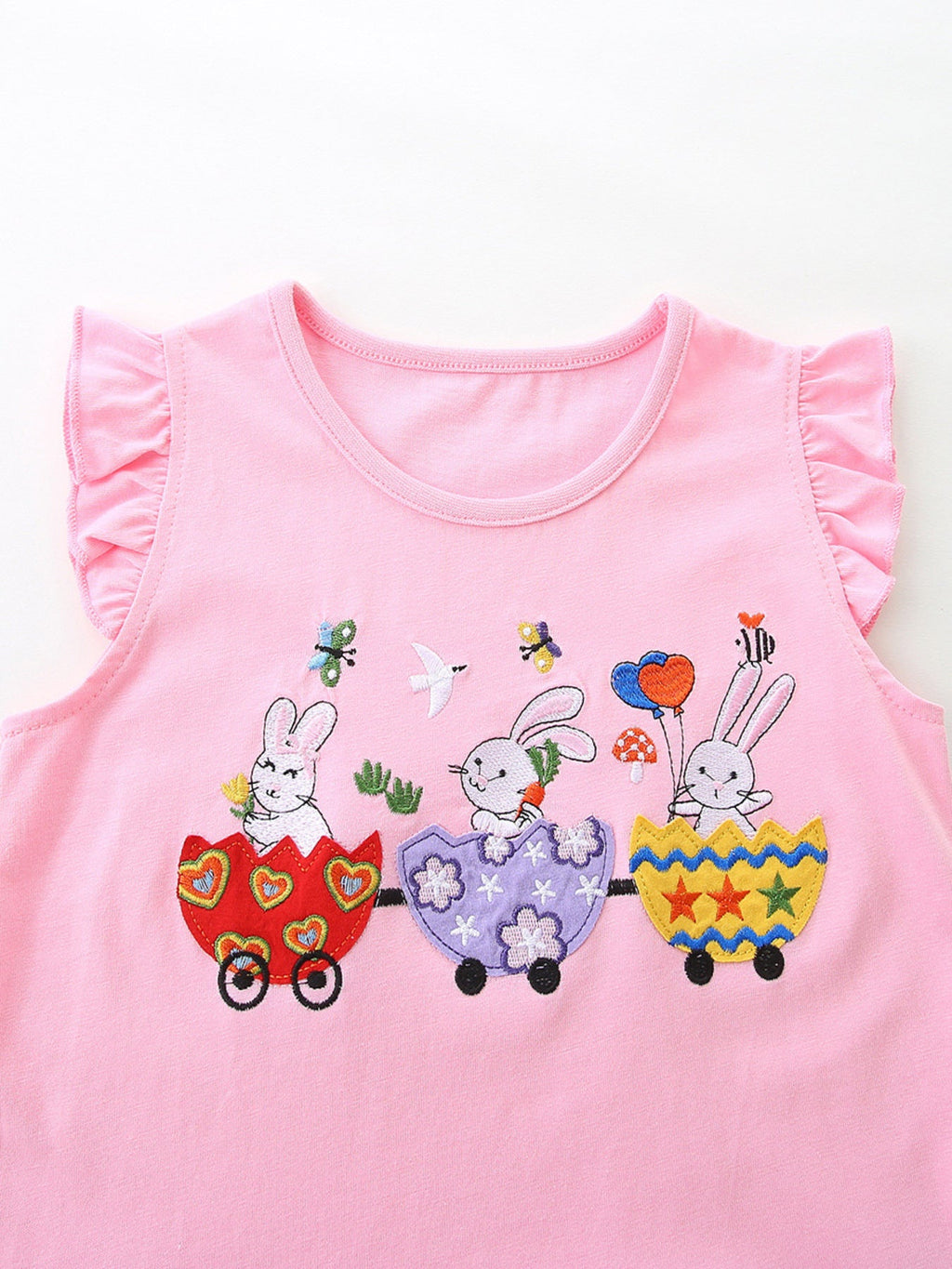 Children's Bunny Train Ruffle Trim Top & Plaid Shorts Set
