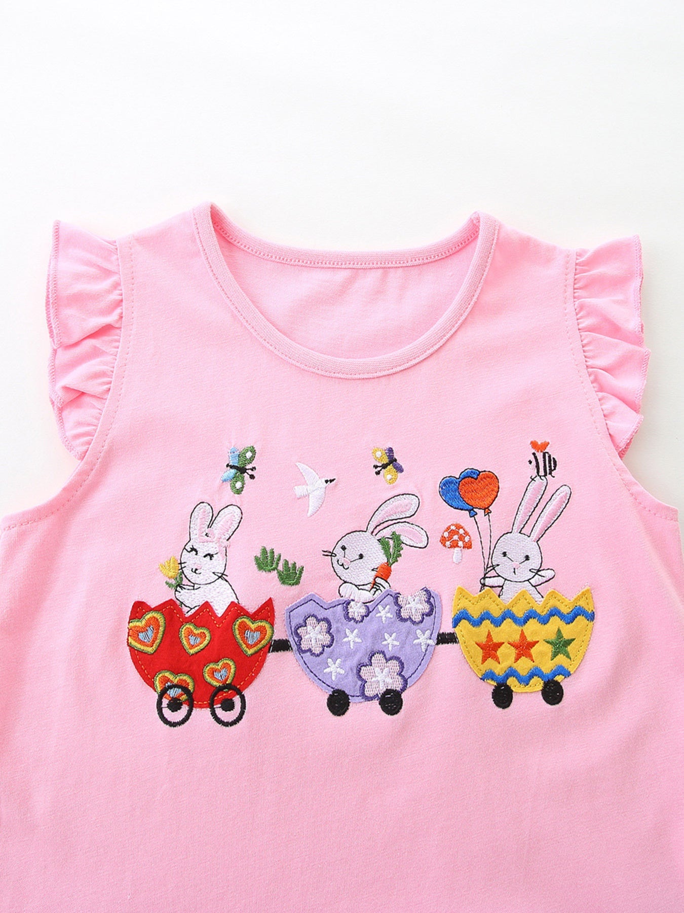 Children's Bunny Train Ruffle Trim Top & Plaid Shorts Set