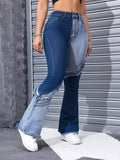 Two Tone Frayed Hem Flare Jeans