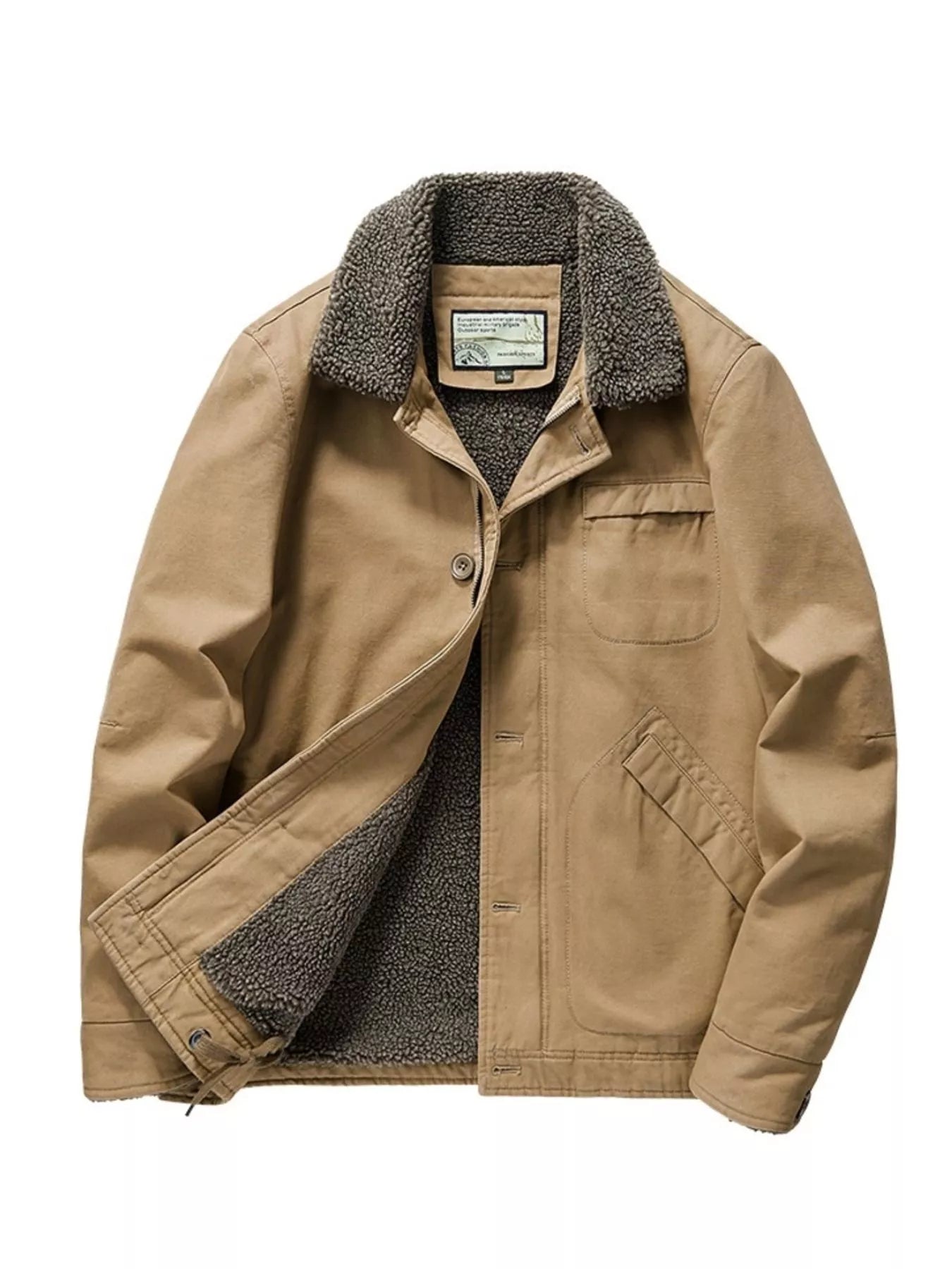 Men's Plus Size Sherpa Collar Button Up Jacket