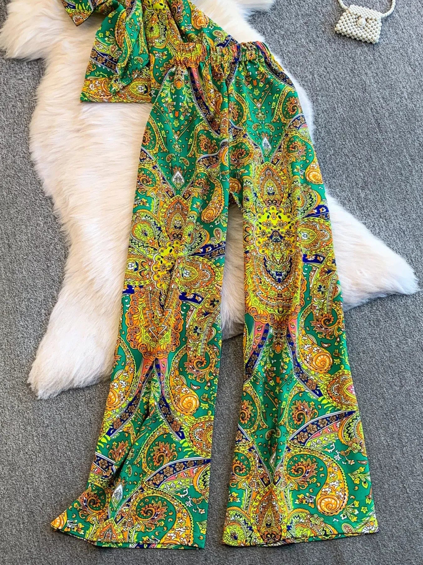 Printed Cami and Wide Leg Pants Set