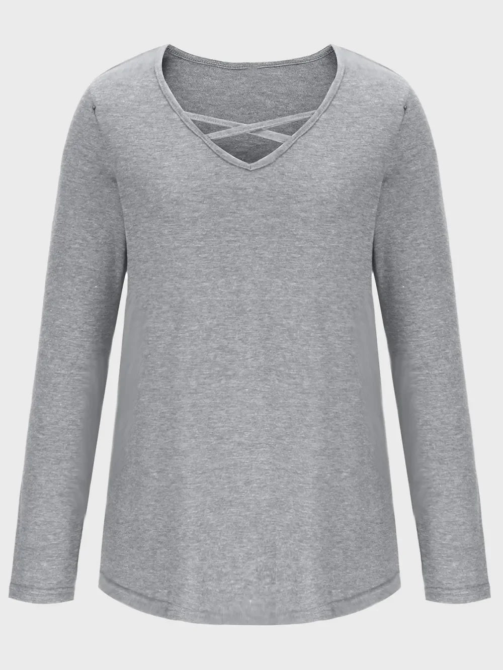 Crisscross V-Neck Long Sleeve T-Shirt