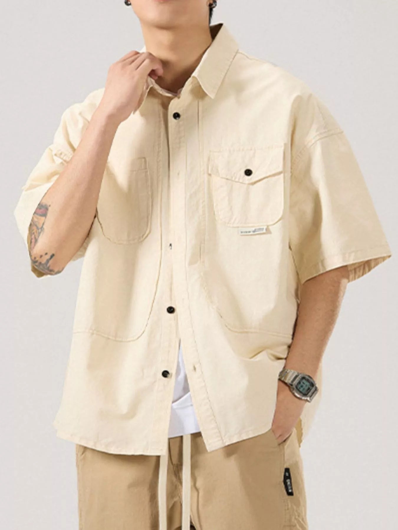 Men's Full Size Button Up Half Sleeve Shirt Plus Size