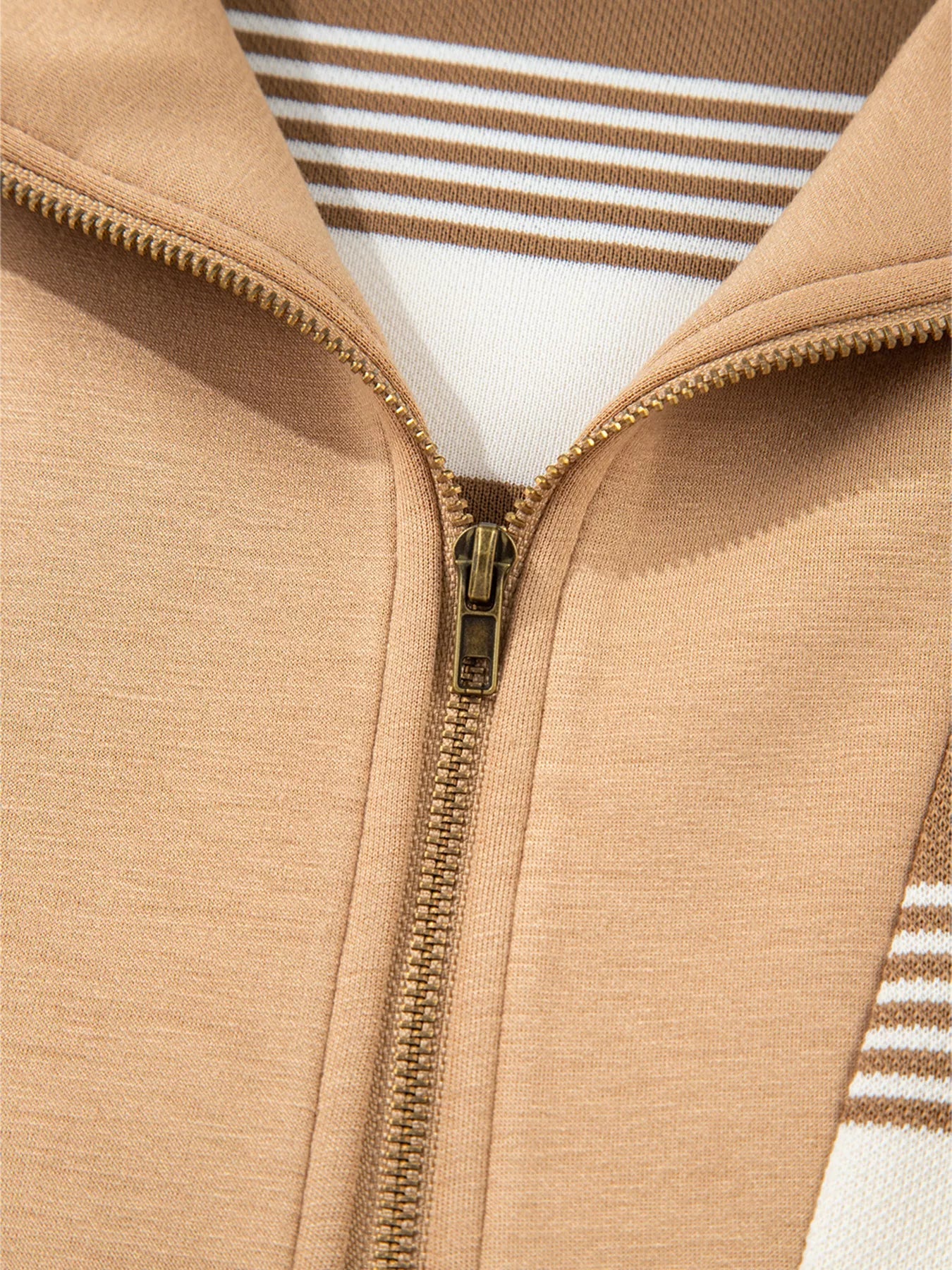 Stripe Zip Collar Patchwork Vintage Sweatshirt