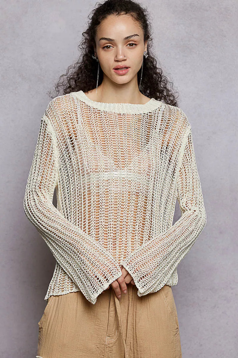 POL Openwork Round Neck Knit Cover Up
