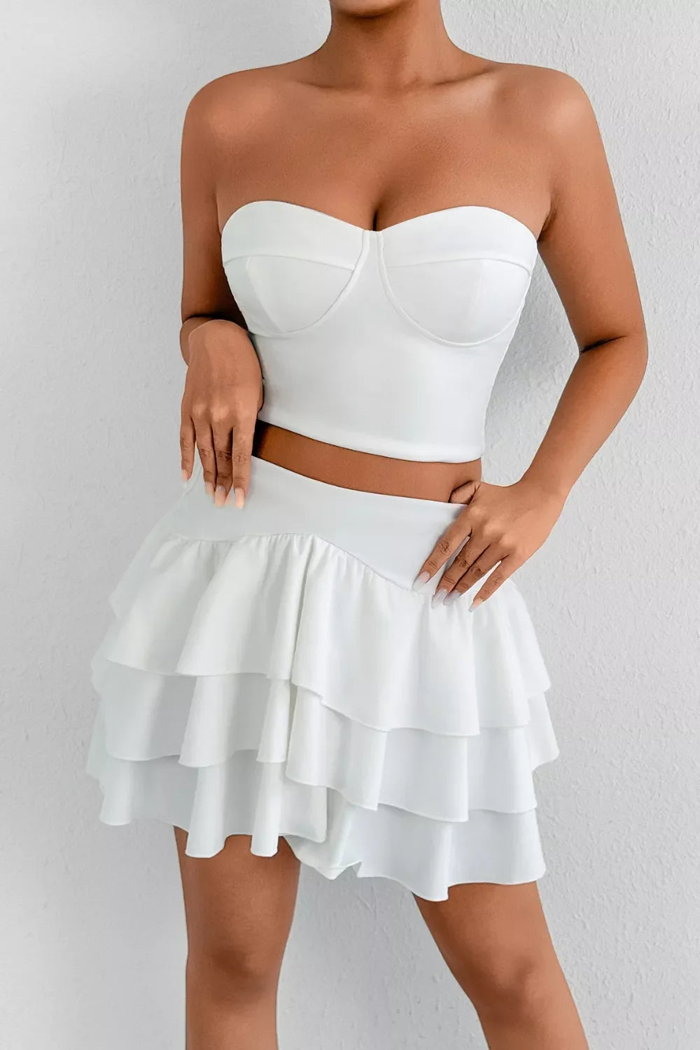 Tube Top and Ruffle Layered Skirt Set