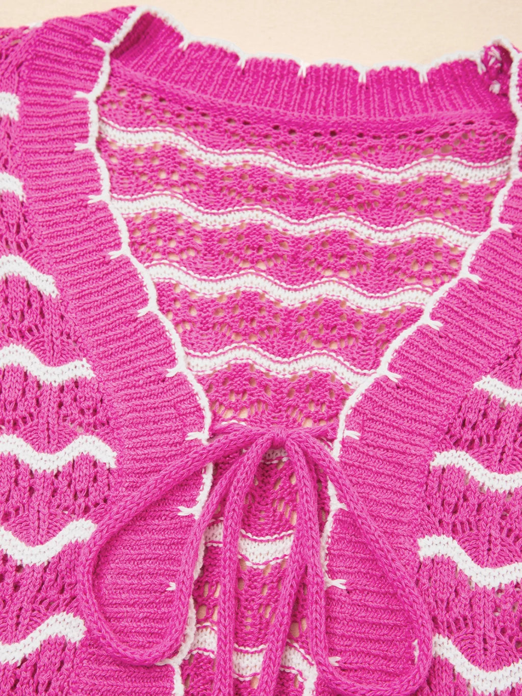 Striped Crochet Tie-Front Cardigan
