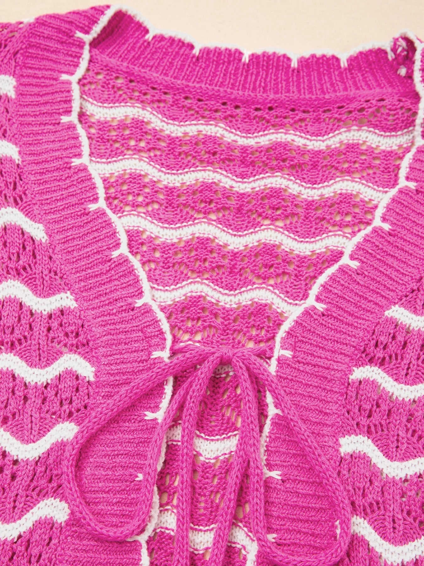 Striped Crochet Tie-Front Cardigan