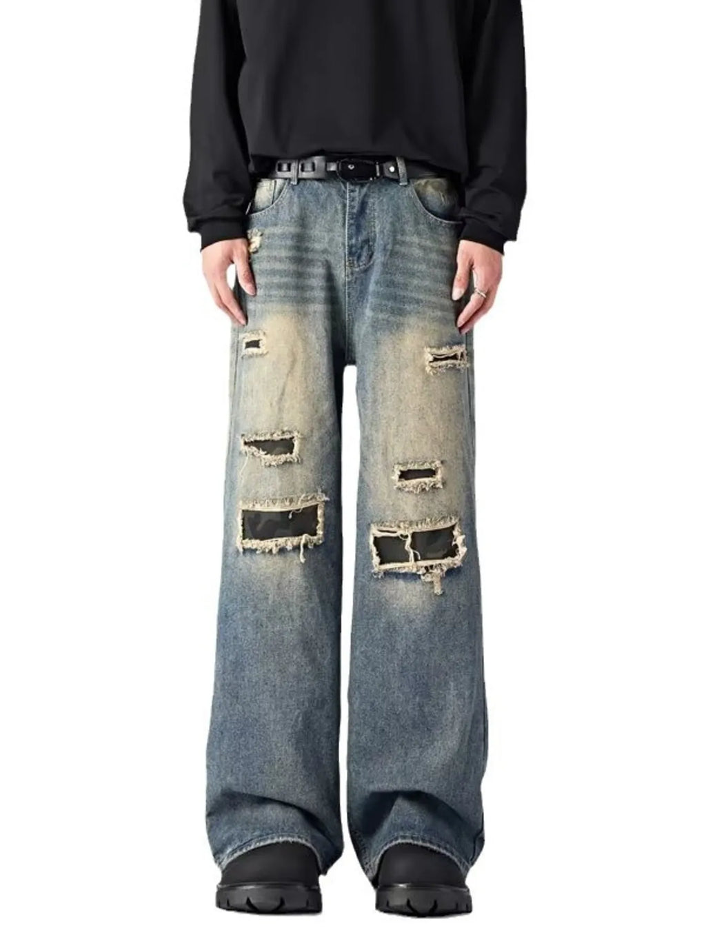 Men's Ripped Wide Leg Jeans