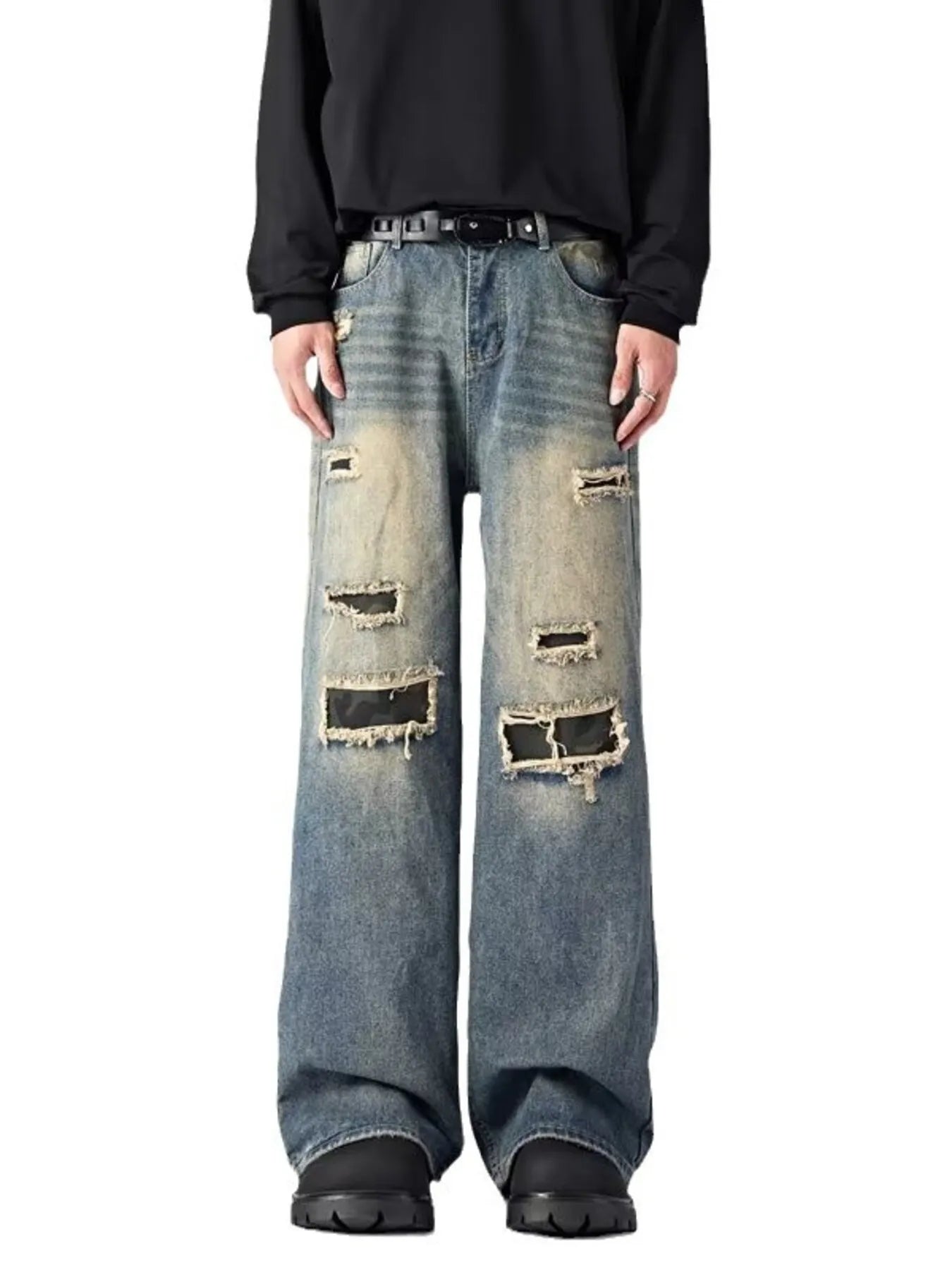 Men's Ripped Wide Leg Jeans