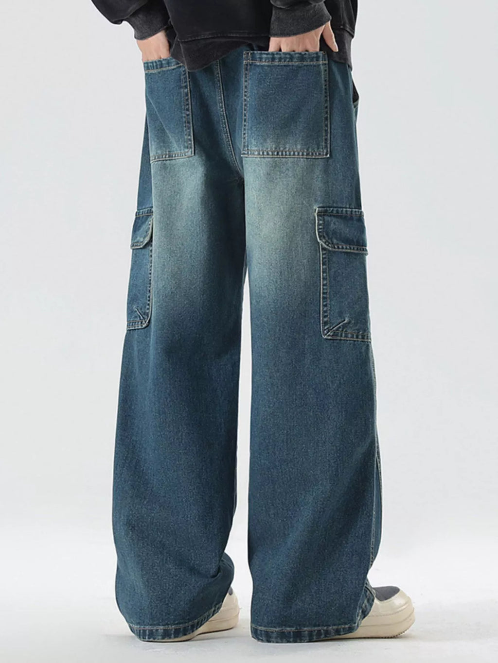Men's Full Size Wash Wide Leg Cargo Jeans Plus Size