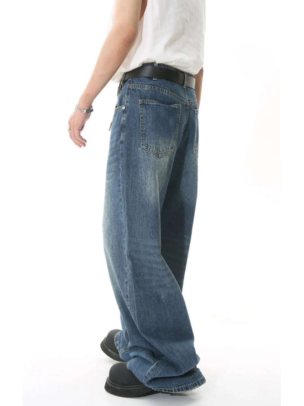 Men's Full Size Vintage Wash Wide Leg Jeans Plus Size