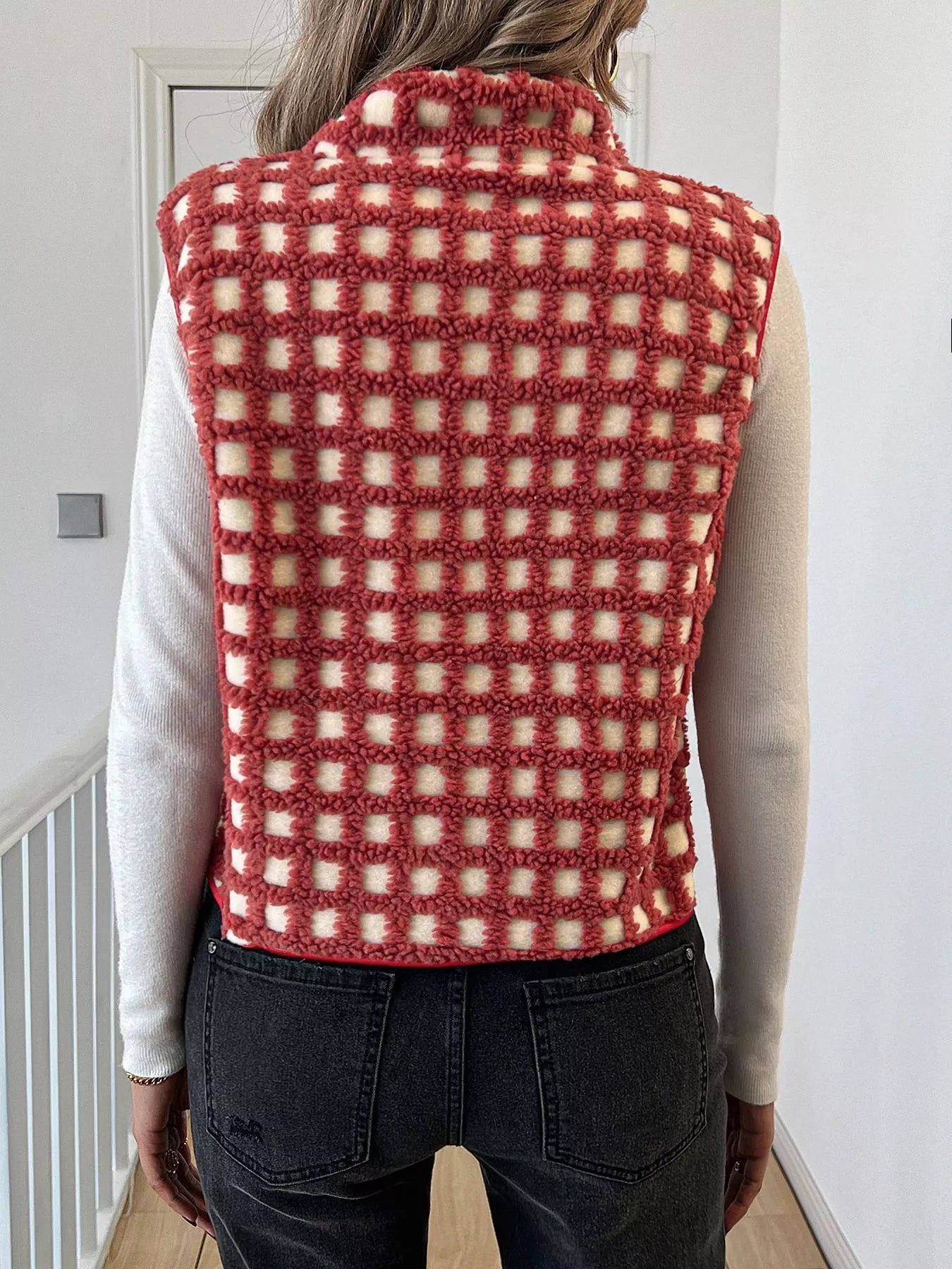 Plaid Zip Up Vest Coat