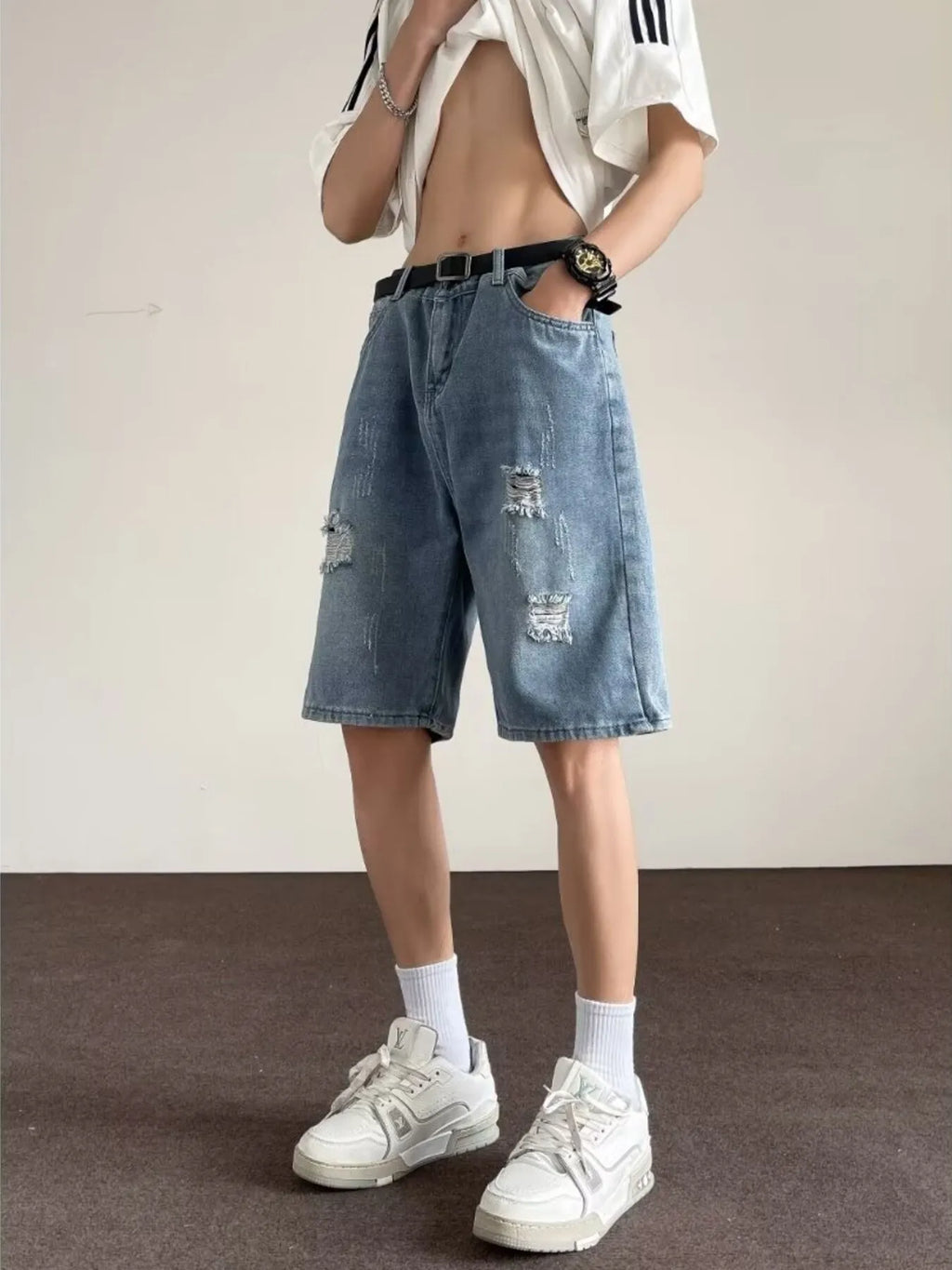 Men's Full Size Ripped Casual Loose Fit Denim Shorts Plus Size