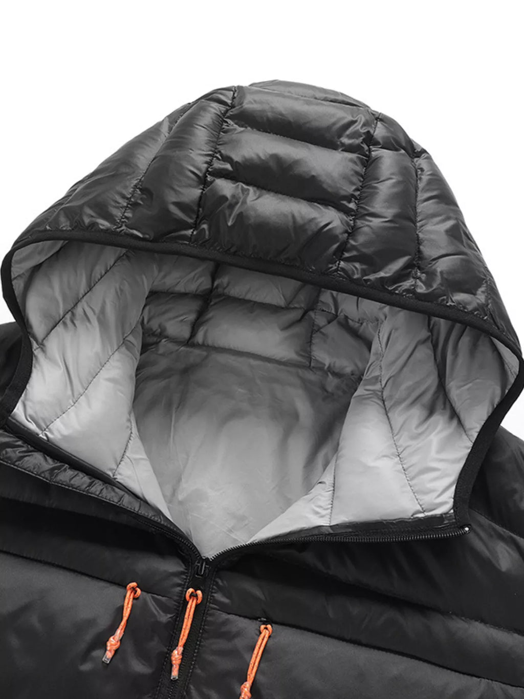 Men's Plus Size Zip Up Hooded Contrast Puffer Jacket