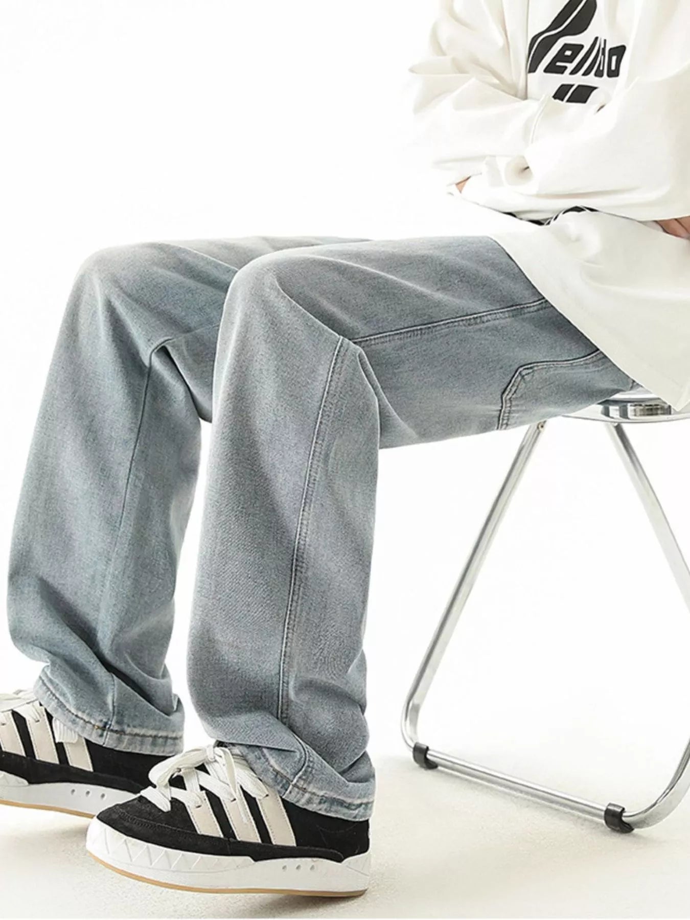 Men's Full Size Wide Leg Drawstring Jeans Plus Size