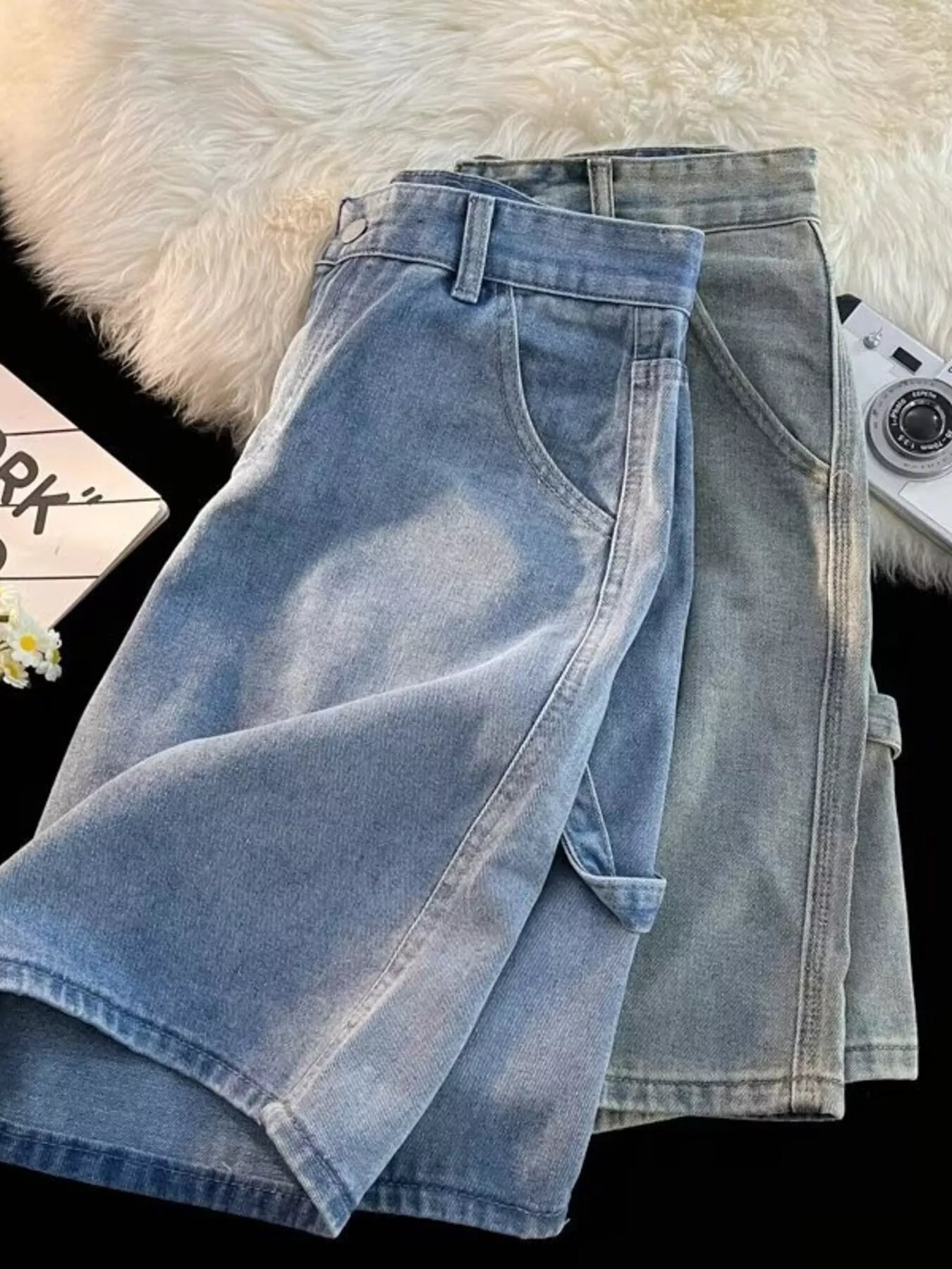 Men's Full Size High-Waisted Wide-Leg Denim Shorts Plus Size
