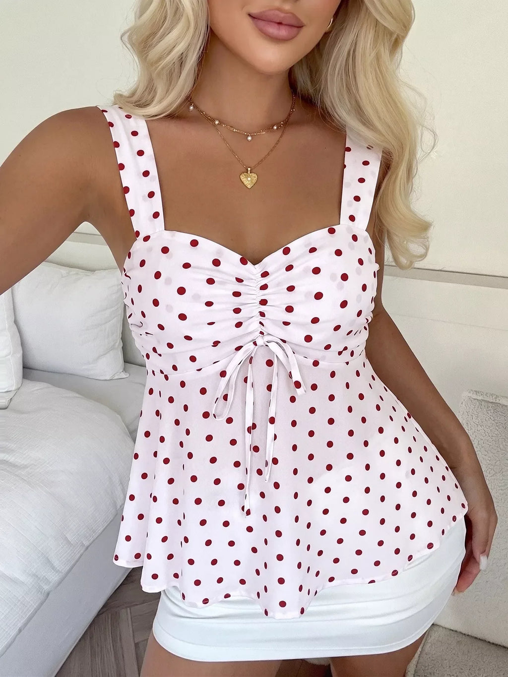Polka Dot Ruched Cami