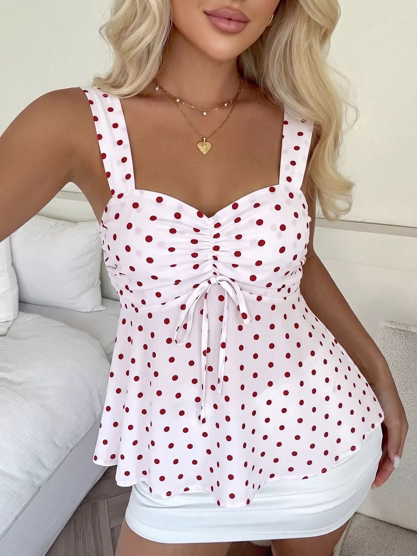 Polka Dot Ruched Cami