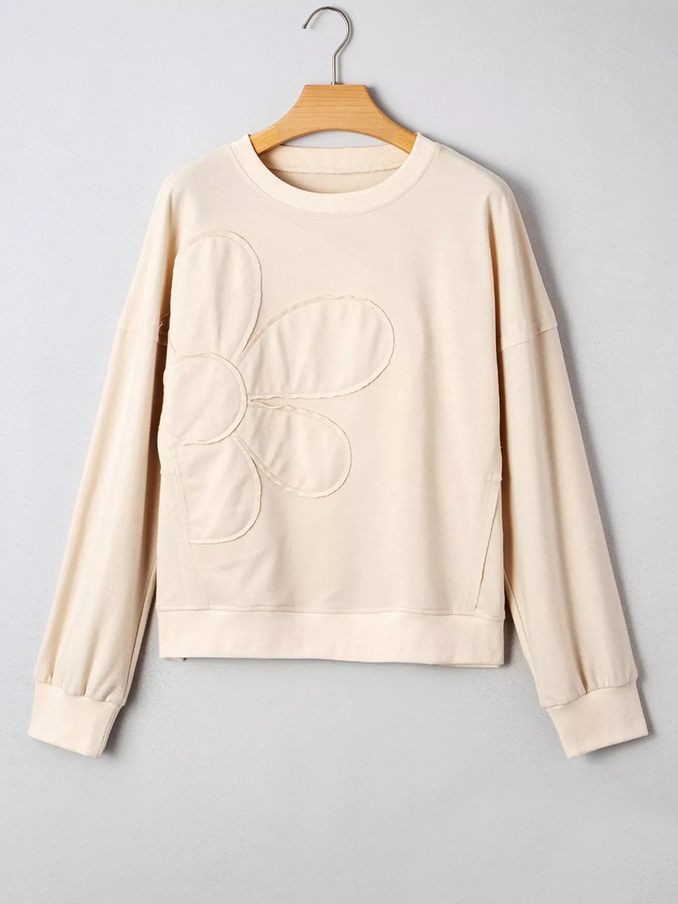 Raw Edge Flower Patch Drop Shoulder Casual Top