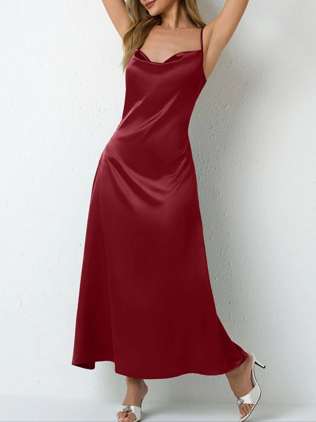 Satin Cowl Neck Cami Dress