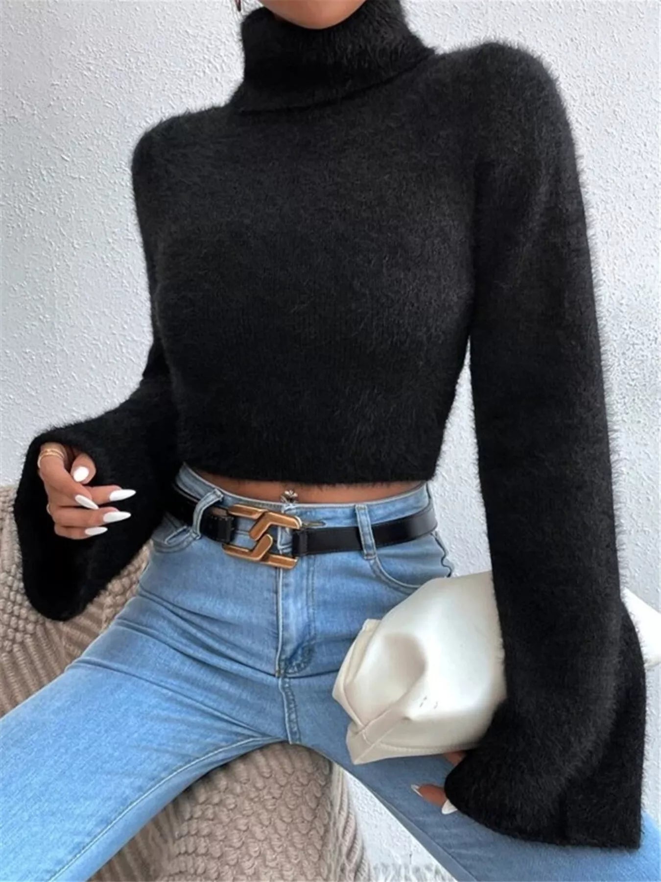 Turtleneck Flare Sleeve Sweater