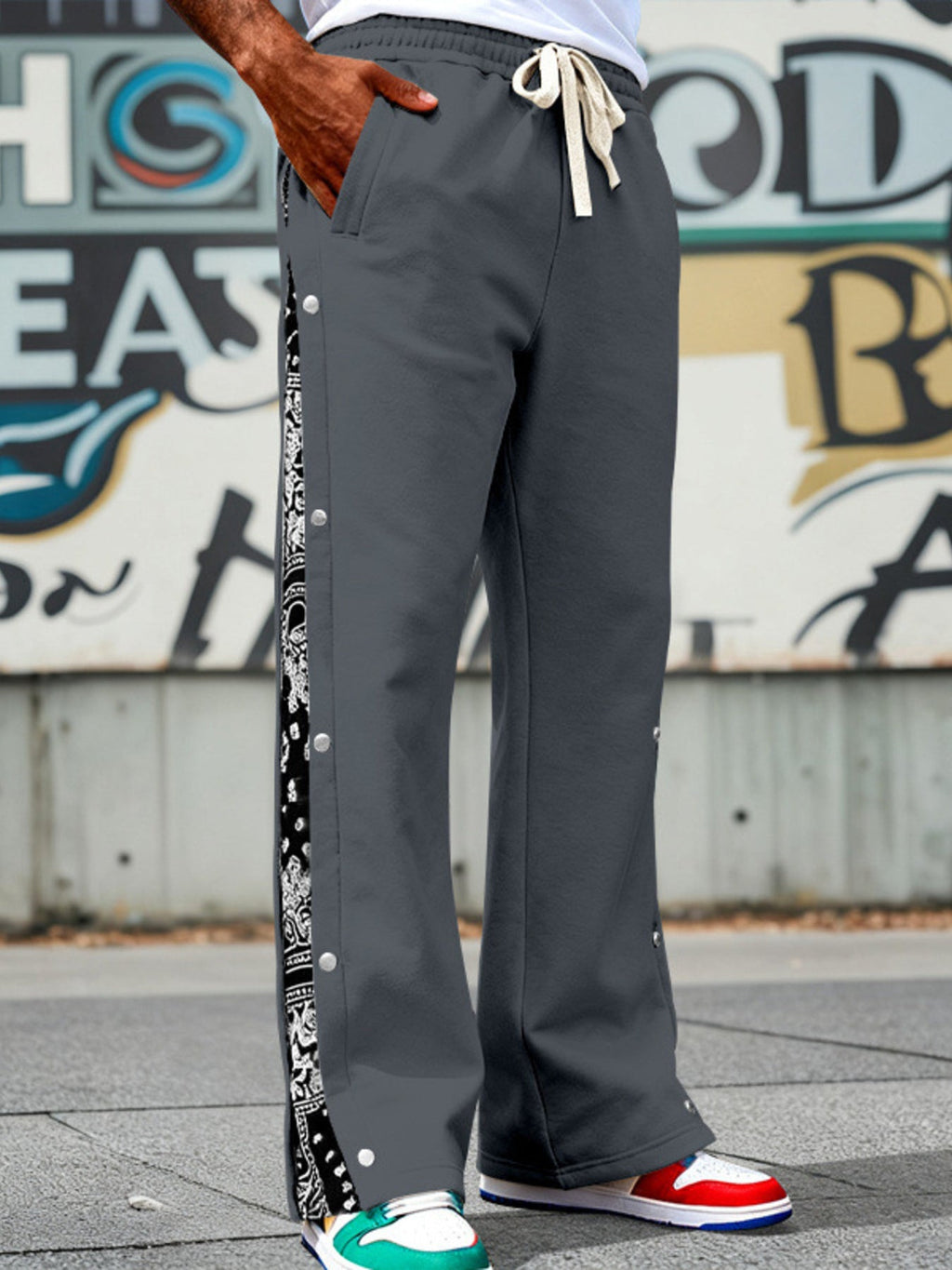 Men's Full Size Side Snap Wide Leg Pants Plus Size