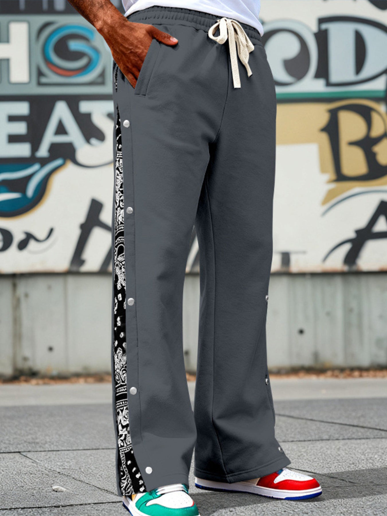 Men's Full Size Side Snap Wide Leg Pants Plus Size