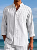 Men's Full Size Striped Button Up Shirt Plus Size
