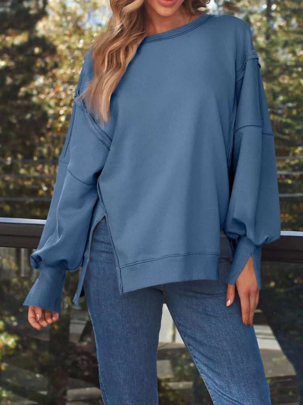 Side Slit Long Sleeve Oversized Sweatshirt